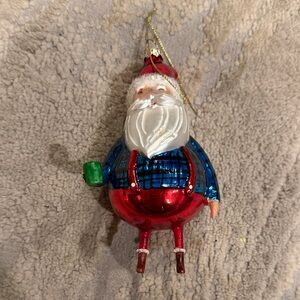 Antique Blown Glass Christmas Ornament Santa with cup of coffee please read